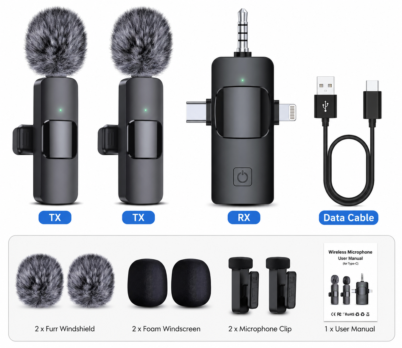 ennix 3-in-1 K-15 Wireless Mic with Noise Cancellation Dual Channel Lapel for All device Microphone